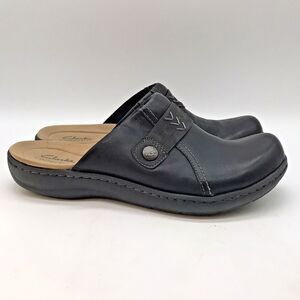 Clarks Collection Laurieann Ella Clogs Women's 9W Black Leather Slip-On Shoes